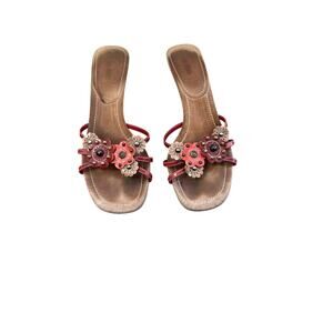 Mui Mui Pink Red Kitten Heel Sandals Sz 39.5